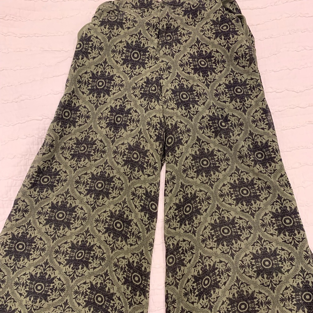 Green Patterned Flare Pants